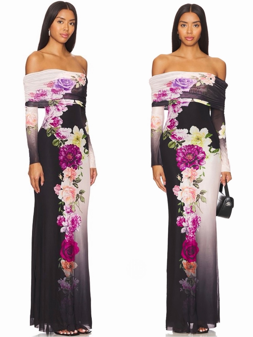 AFRM Thelma Women’s Floral Folder Over Off the Shoulder Floral Maxi Dress Medium